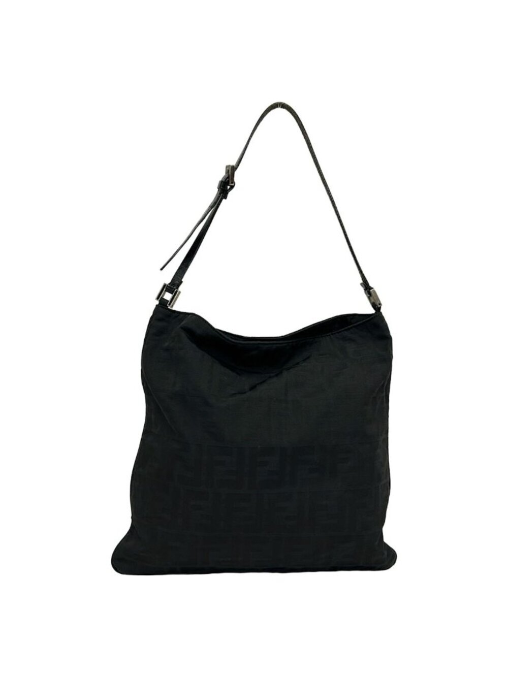 Fendi Shoulder Bag Zucca Pattern Black Leather